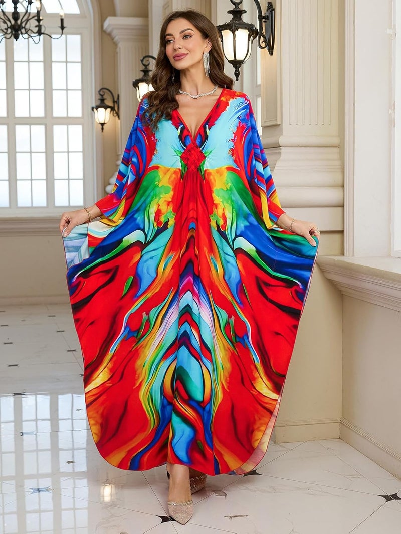 KEYLORTING Women’s Kaftan Beach Cover Up Dress Plus Size Summer Swimsuit Loungewear Maxi Dress - Image 4